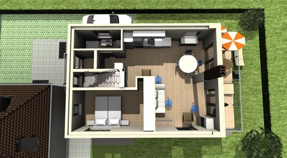 3D-Grundriss Obergescho� von Westen Terrassenwohnung Ottobrunn