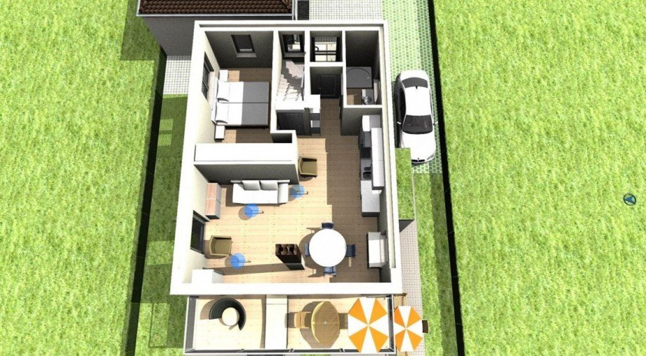 3D-Grundriss Obergescho� von S�den Terrassenwohnung Ottobrunn